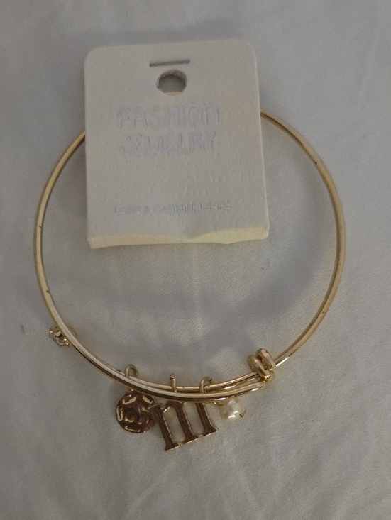 Fashion Jewelry Jewelry - Fashion Jewelry Gold-Tone Initial M Charm Bangle with pearl